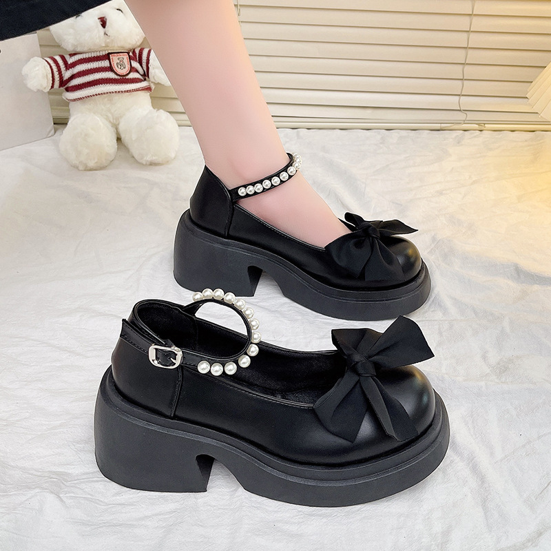 Giày lolita nơ quai ngọc đế cao