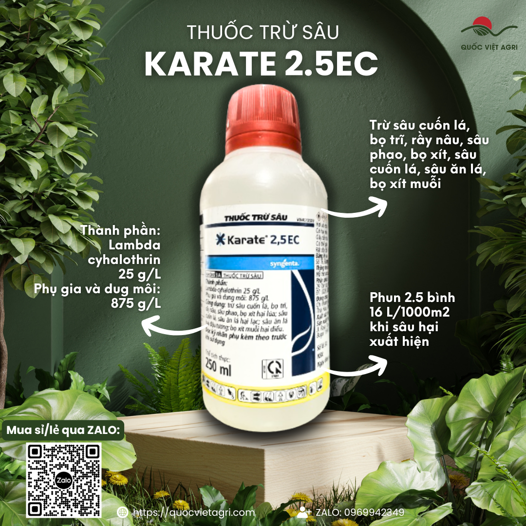 Thuốc trừ sâu KARATE 2.5EC Syngenta Thuỵ Sĩ (chai 250ml) - Lambda cyhalothrin 25g/l Trừ Sâu cuốn lá, Bọ trĩ, Bọ xít muỗi, Sâu phao, Bọ xít