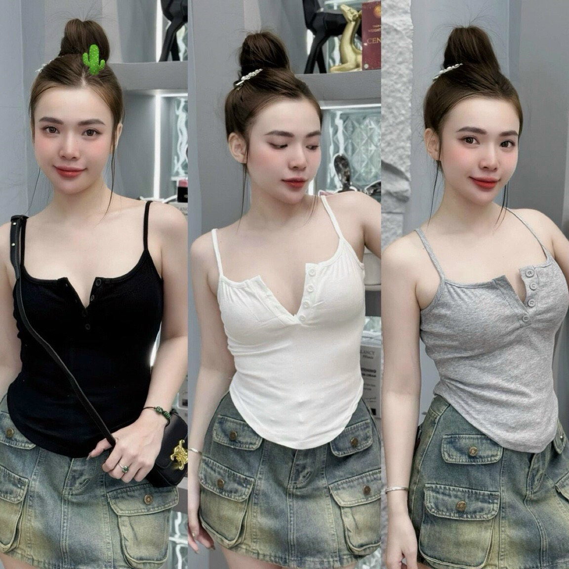 Áo thun kiểu ba lỗ viền ren phối dây chéo sexy 910