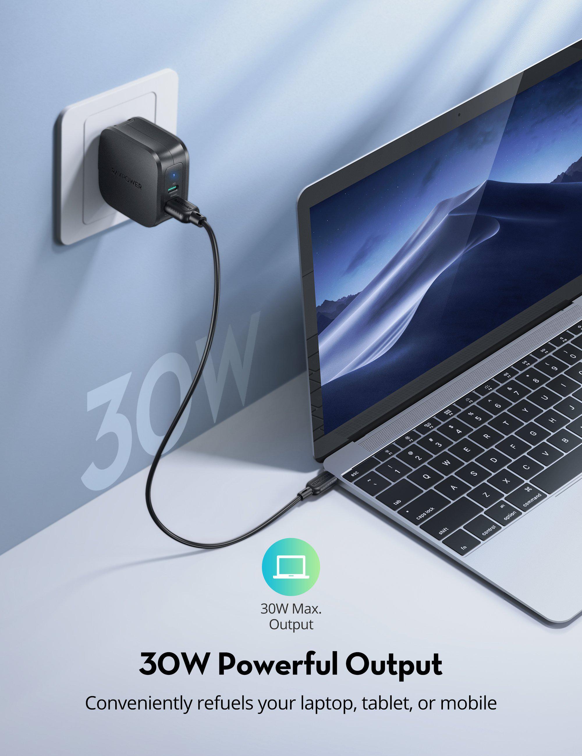 Củ sạc nhanh RAVPower 30w - 2 cổng [1 type C; 1 type A] RP - PC144 [BH 12T]