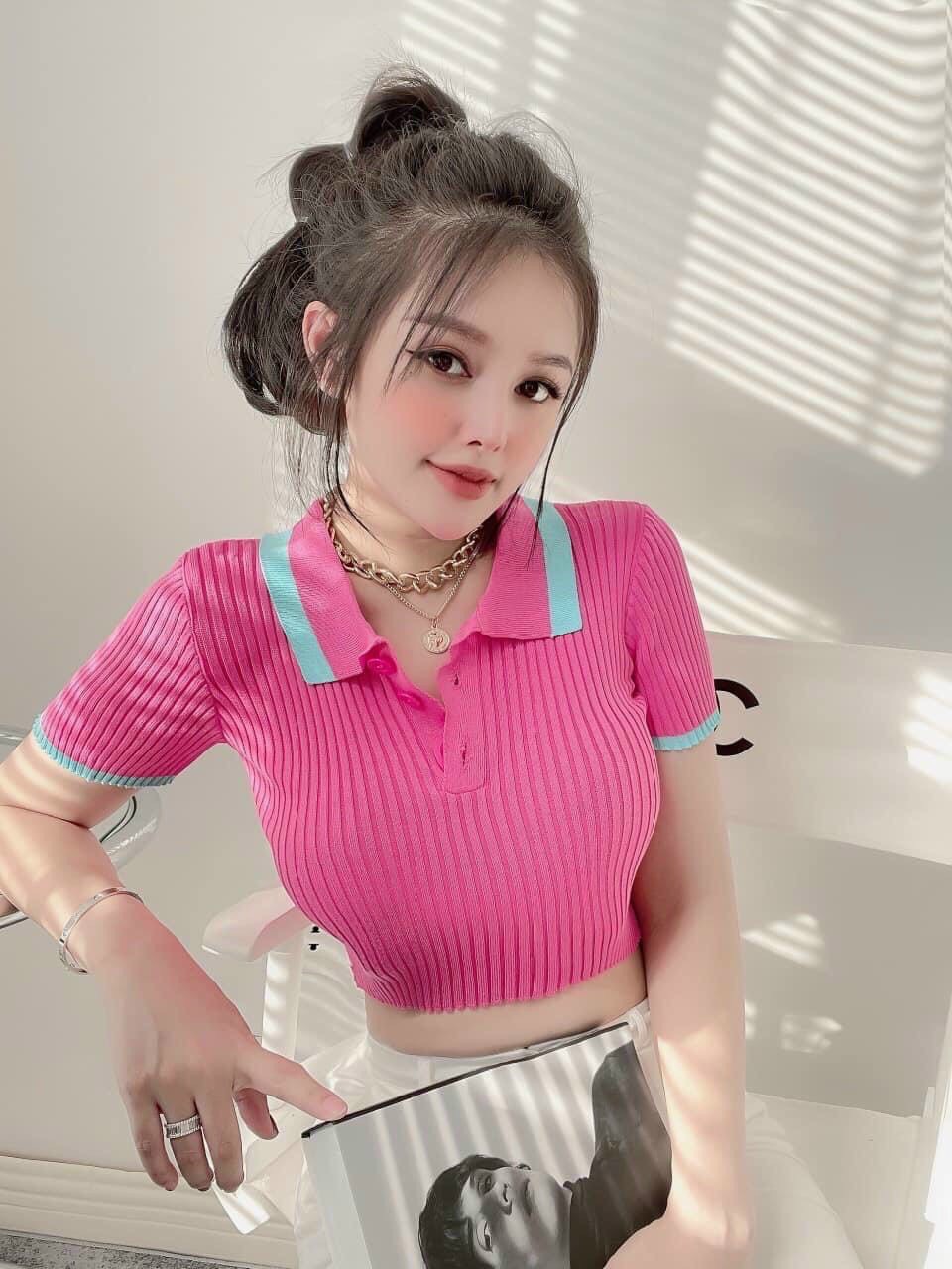 Áo len croptop viền nhiều màu