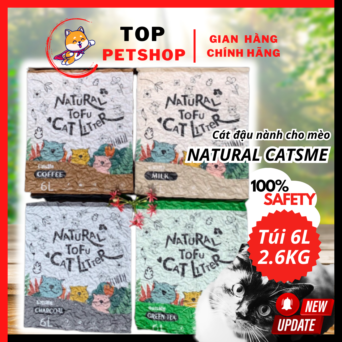 Cát đậu nành NATURAL CATSME, cát đậu nành cho mèo TOFU Cat Litter Catsme 6L