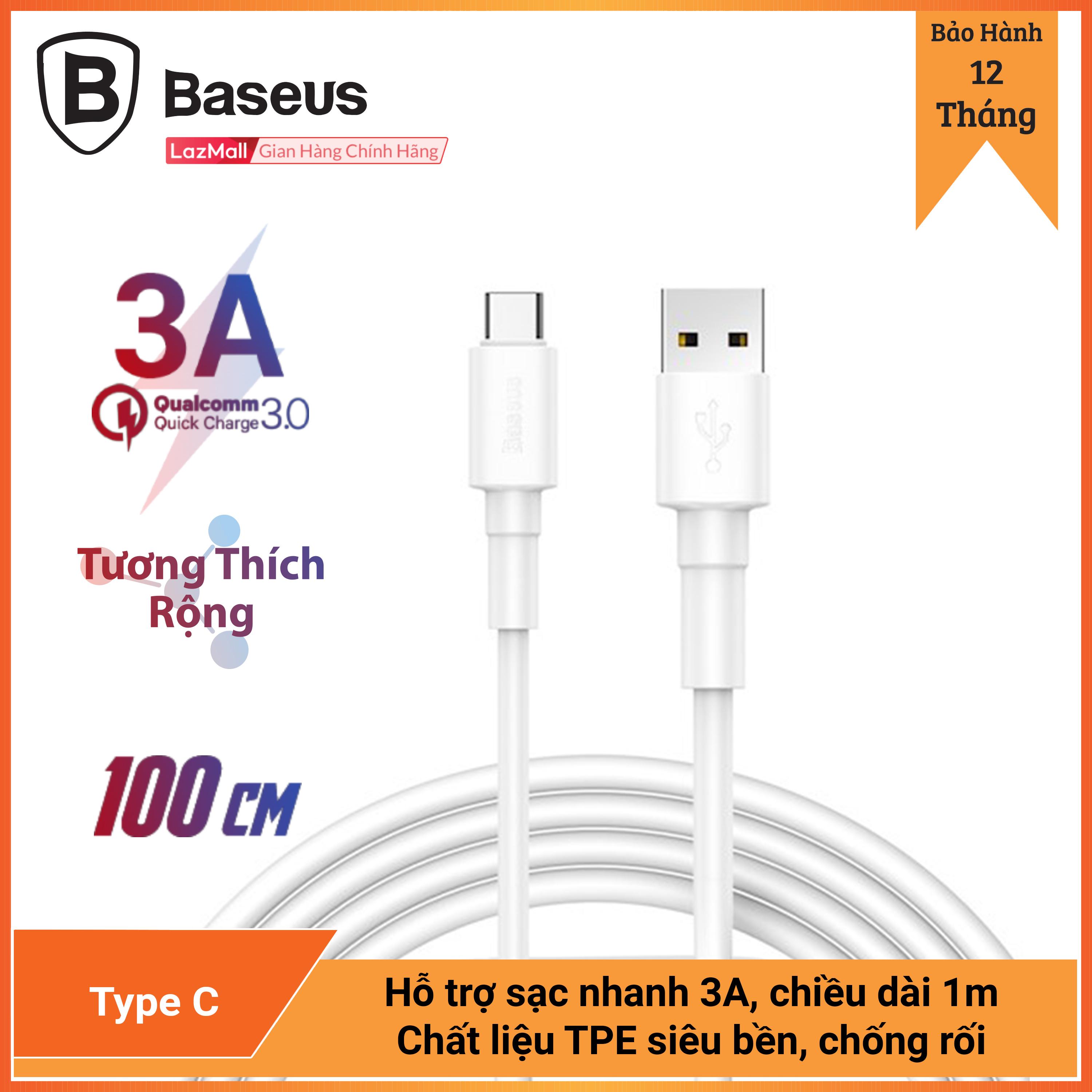 Cáp sạc nhanh và truyền dữ liệu Baseus Mini White Cable USB For Lightning (2.4A)/Micro USB (2.4A)/Type C (3A), chiều dài 1m, truyền dữ liệu tốc độ cao 480Mbps