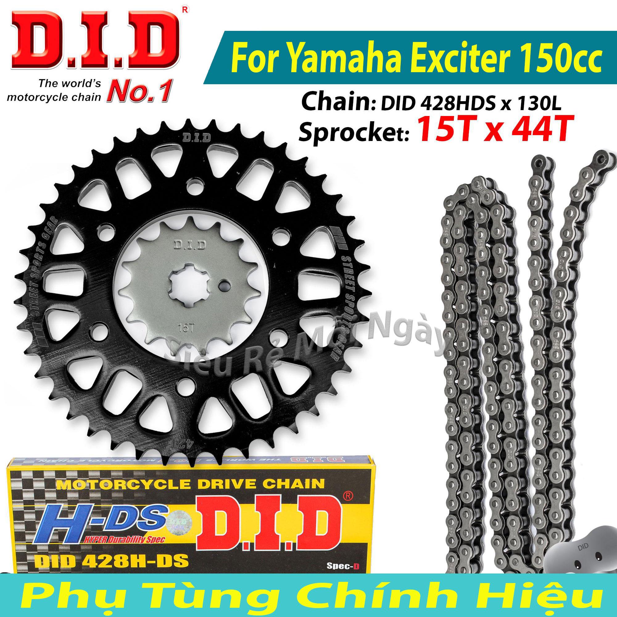 Bộ Nhông Sên Dĩa DID Độ Exciter 150cc 15T x 44T Sên DID Đen 130L 9Ly Nhật Bản
