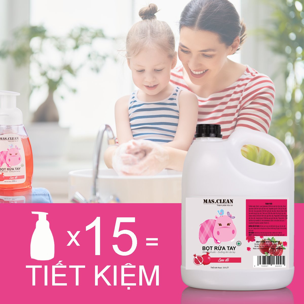 Nước rửa tay bọt hữu cơ Mas.Clean - can 3.8L