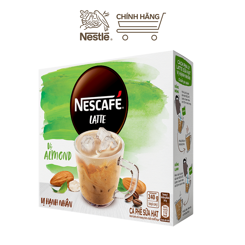 Cà phê hòa tan NESCAFÉ Latte Sữa Hạt Vị Hạnh Nhân (Hộp 10 gói x 24g)