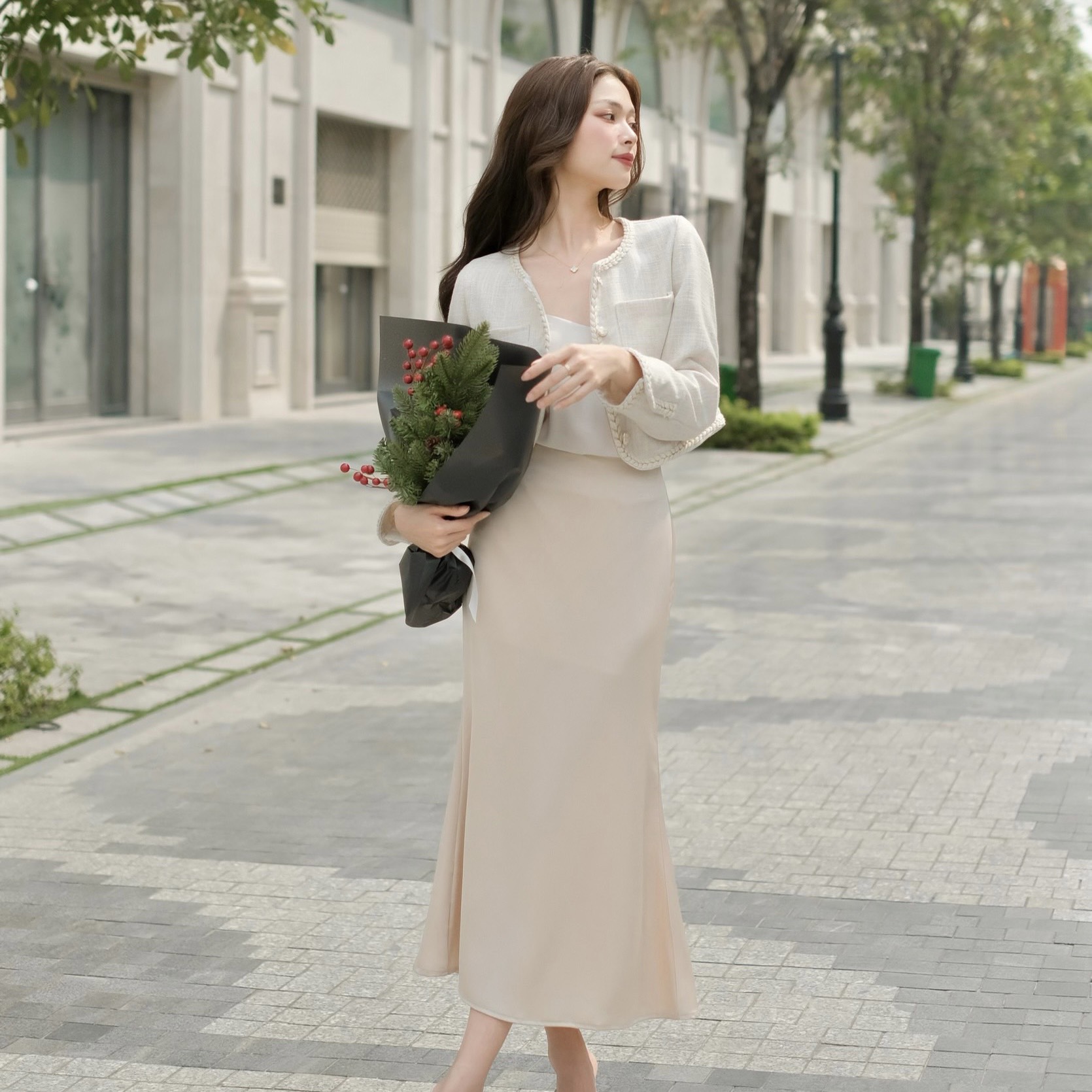 Váy SATIN - Chân váy dài lụa satin