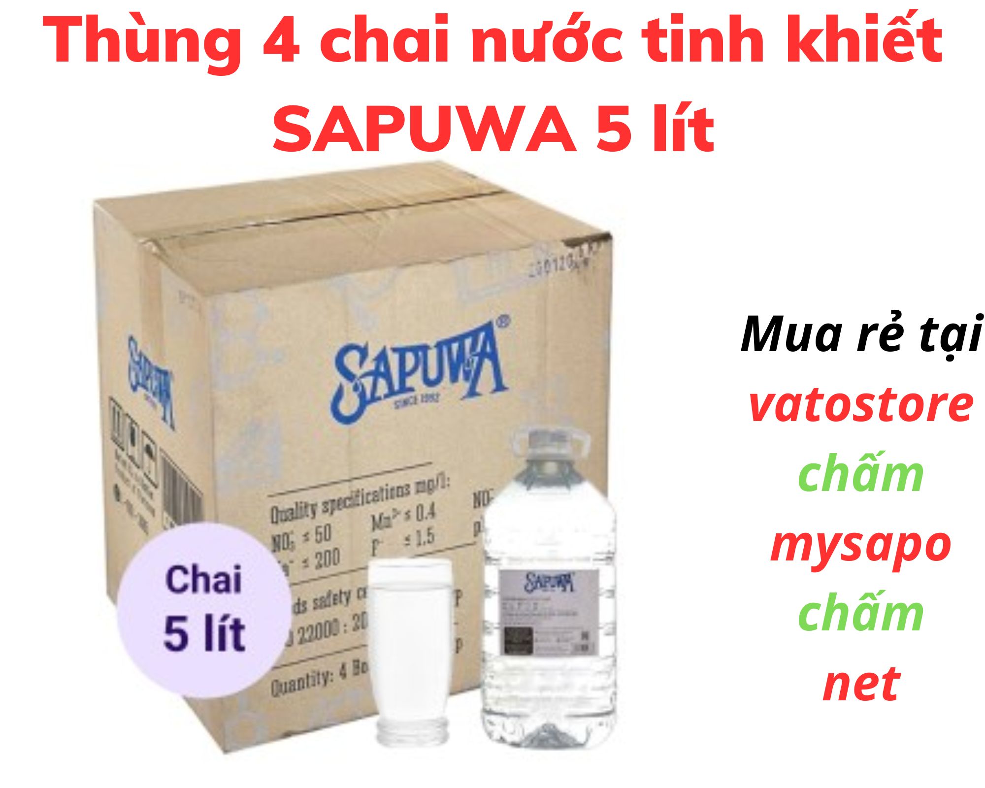Thùng 4 chai nước tinh khiết SAPUWA 5L Combo 2 can nước tinh khiết SAPUWA