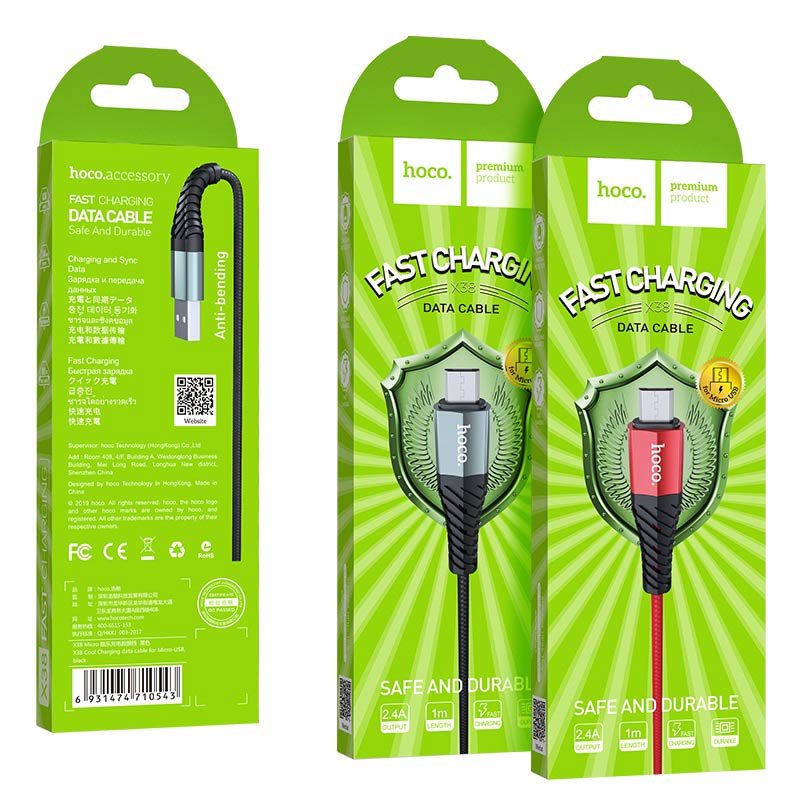 CÁP SẠC DÂY DÙ X38 MICRO 1M 2.4A