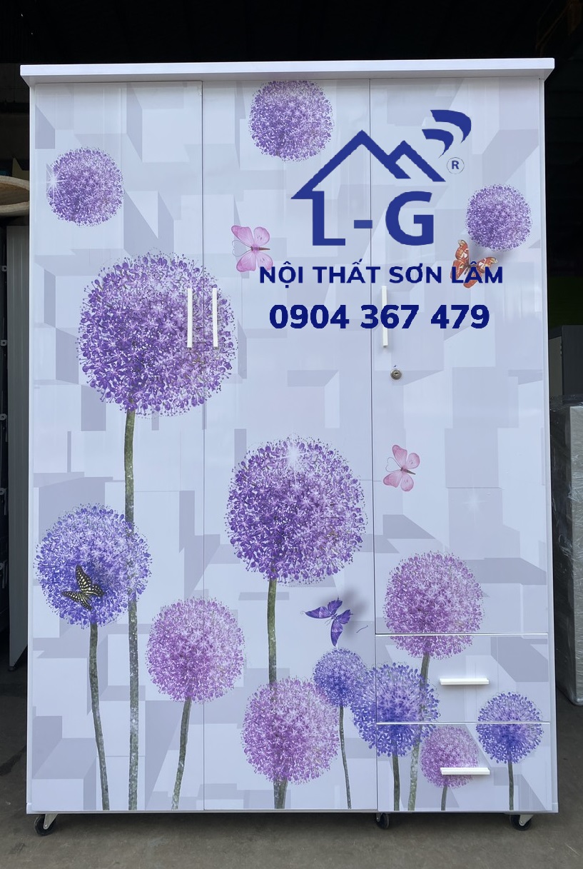 Tủ nhựa đài loan 3 cánh in 3d bồ công anh- mới 100%