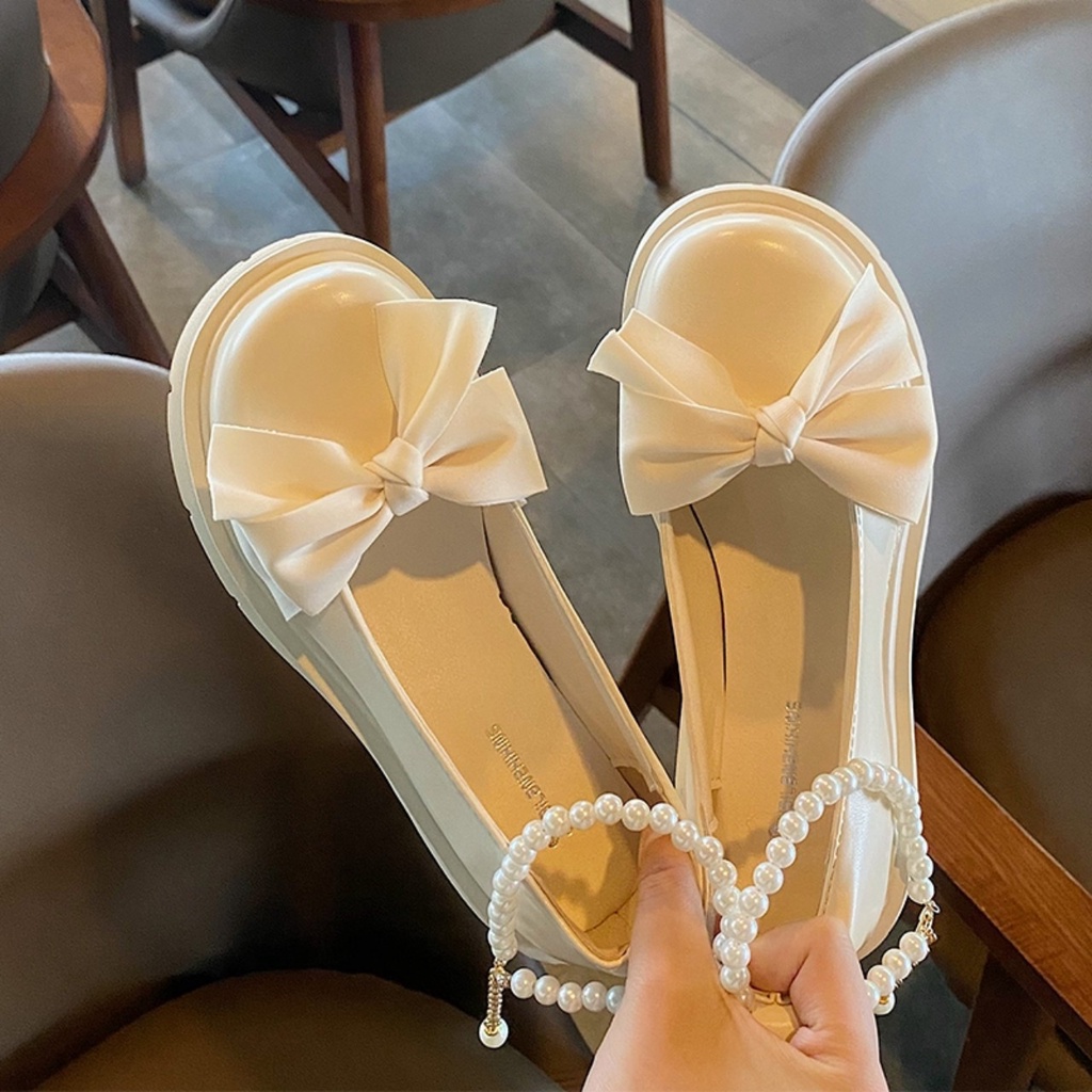 HOT NOWSHIP Giày Lolita Nữ Mary Quai Ngọc Hột Soàn Cài Thời Trang Phối Nơ Màu Đen/Kem Hot Mới Học Sinh Đi Chơi Xinh Đẹp