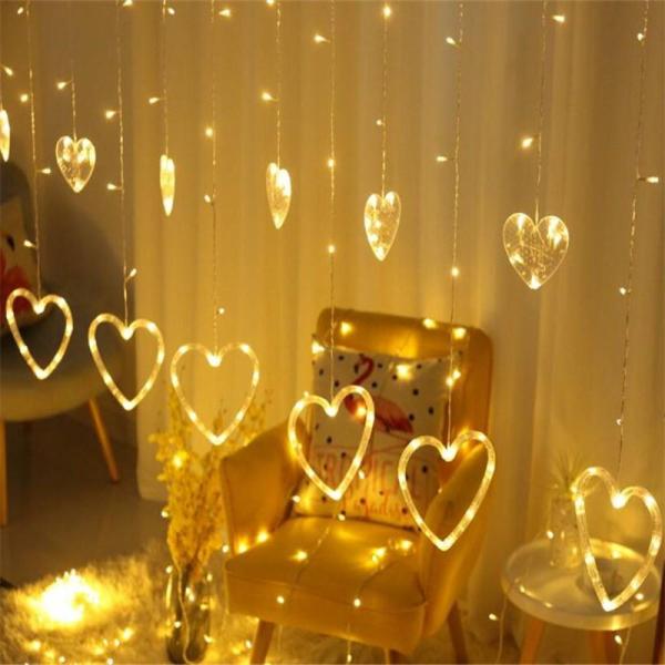 Đèn LED dây trang trí hình trái tim. Đèn led trang trí phòng khách, phòng ngủ. Đèn nháy thả mành hình trái tim mẫu mới nhất