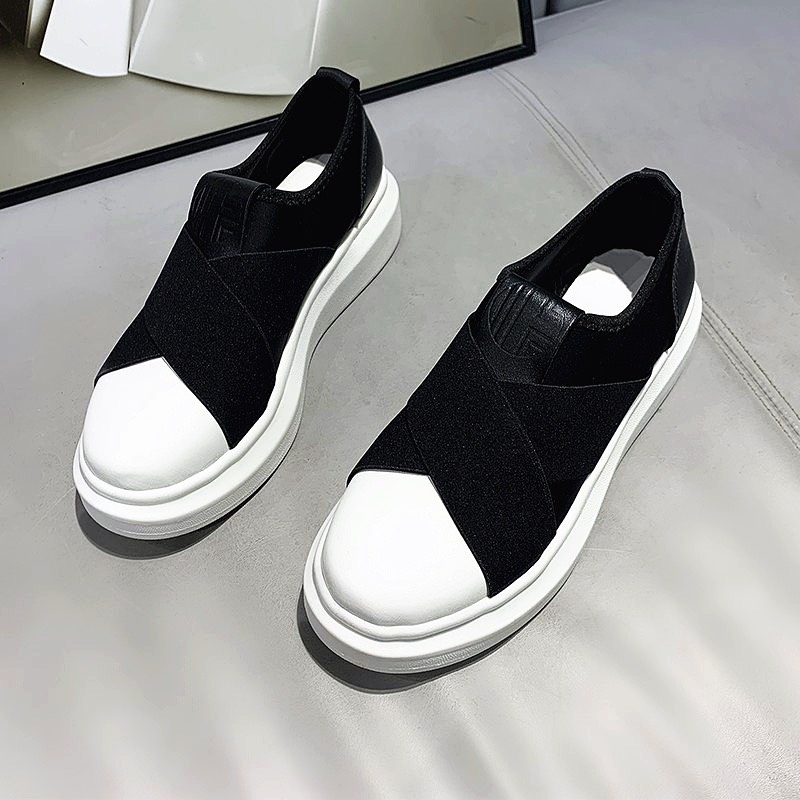 Giày Slipon Nữ đế độn lười vá trắng cực hot