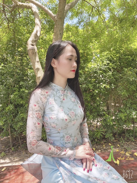 [SALE SỐC] Bộ Áo dài Voan tơ Xanh Hoa