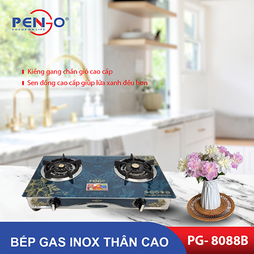 Bếp gas đôi INOX thân cao PENGO PG-8088B