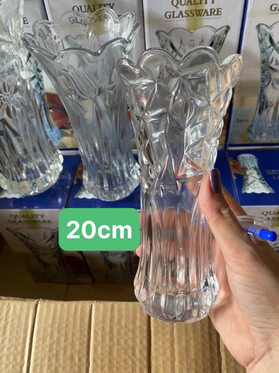 Bình cắm hoa thủy tinh trắng cao cấp 20cm, 25cm, 30cm