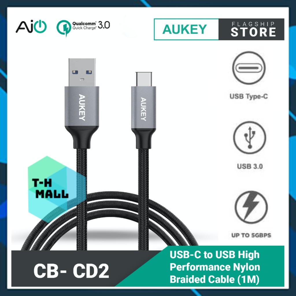 [NEW NO BOX] Dây cáp sạc nhanh USB Type-C 5Gbps Aukey CB-CD1 / CD2 / CD3 - Hàng Chính Hãng