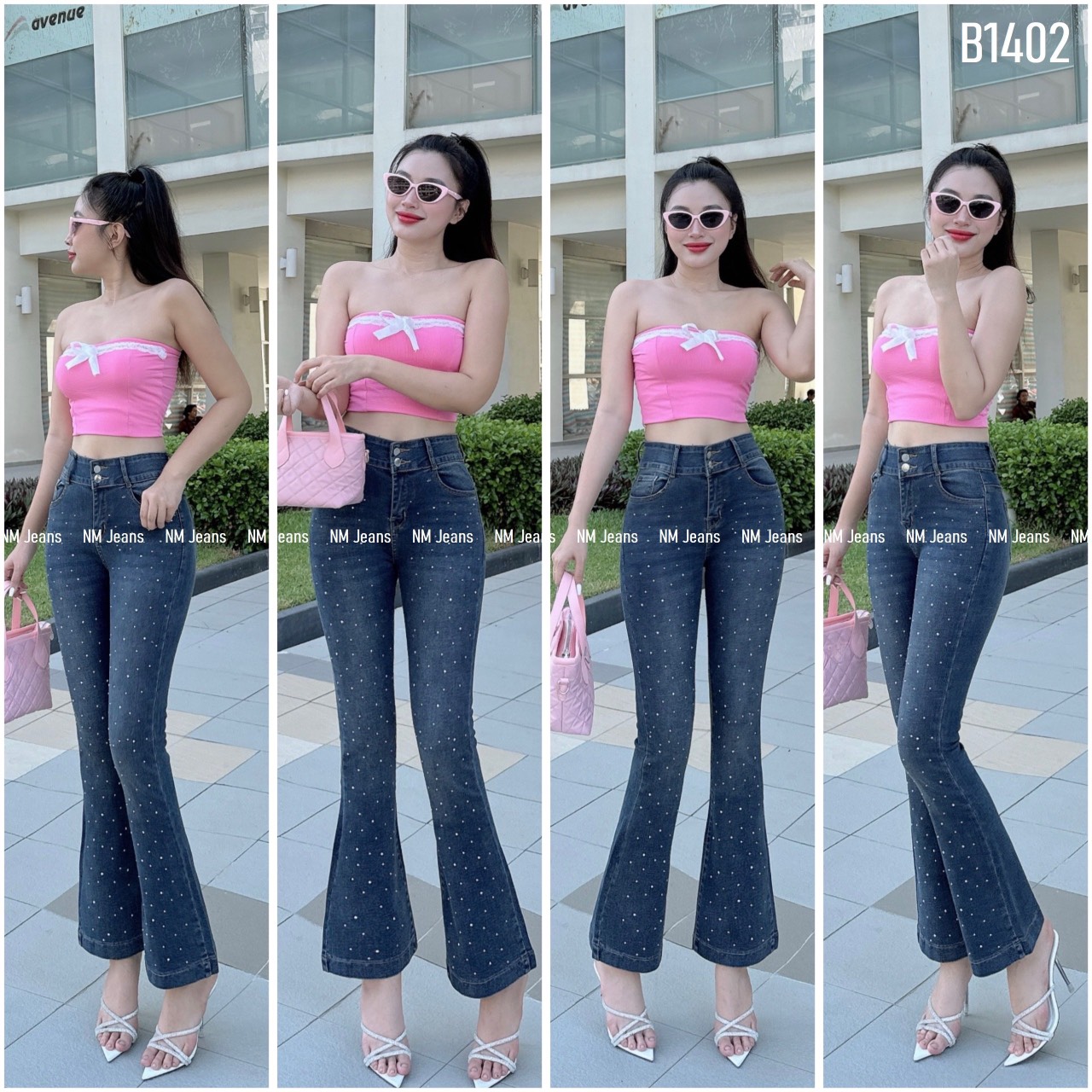 quần jean nữ loe đính đá có 3 màu