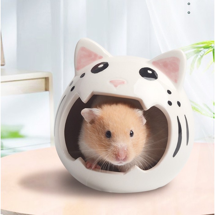 Nhà ngủ sứ hình mèo há mồm cho hamster
