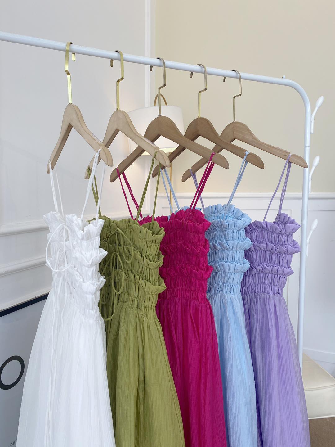 [Ảnh thật] Đầm maxi 2 dây nhún bèo nhiều màu hot
