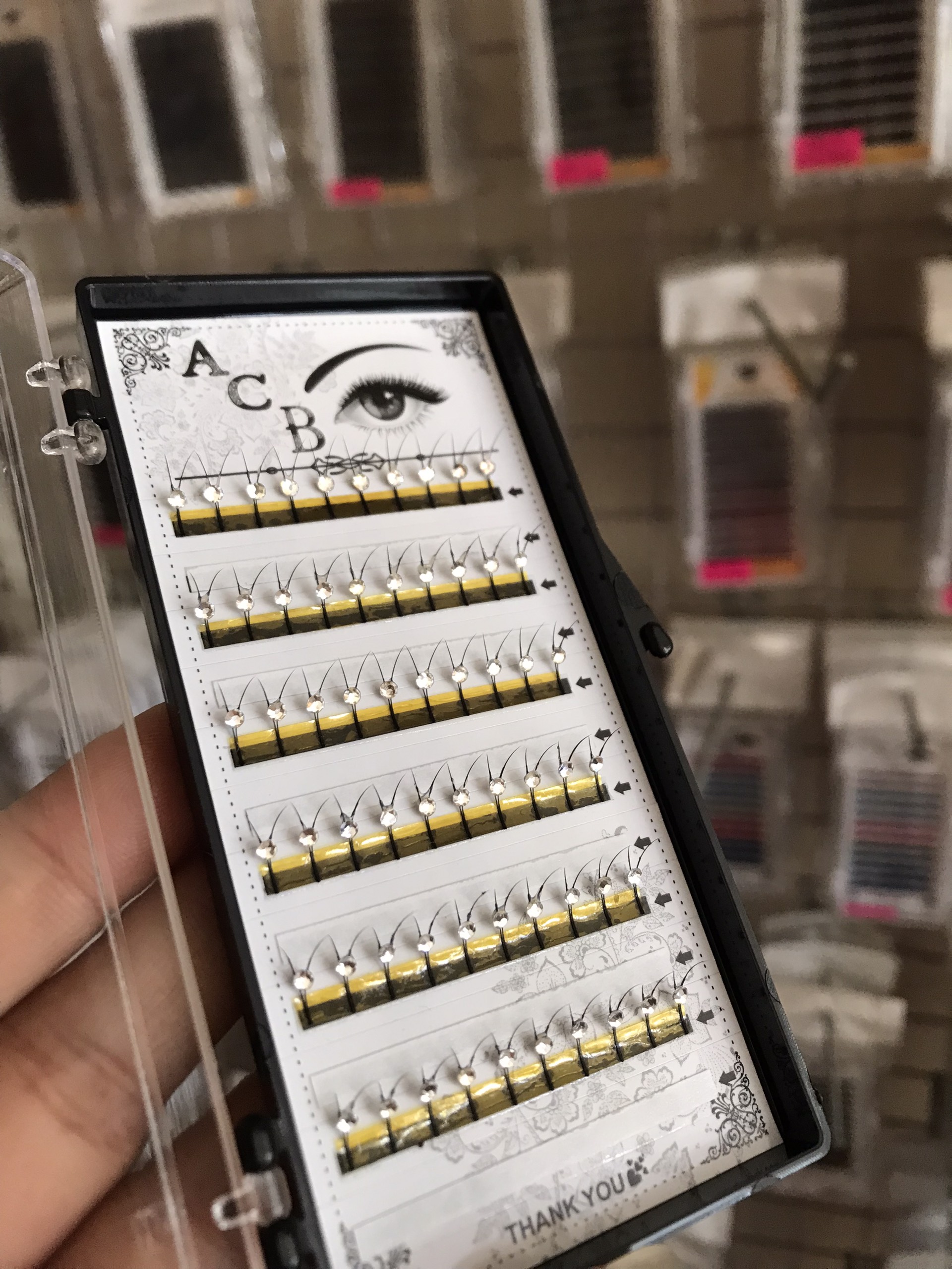 Mi Đính Đá, Mi Đá Siêu Sáng,Lông Mi Đính Đá Độ Cong C Size 12mm