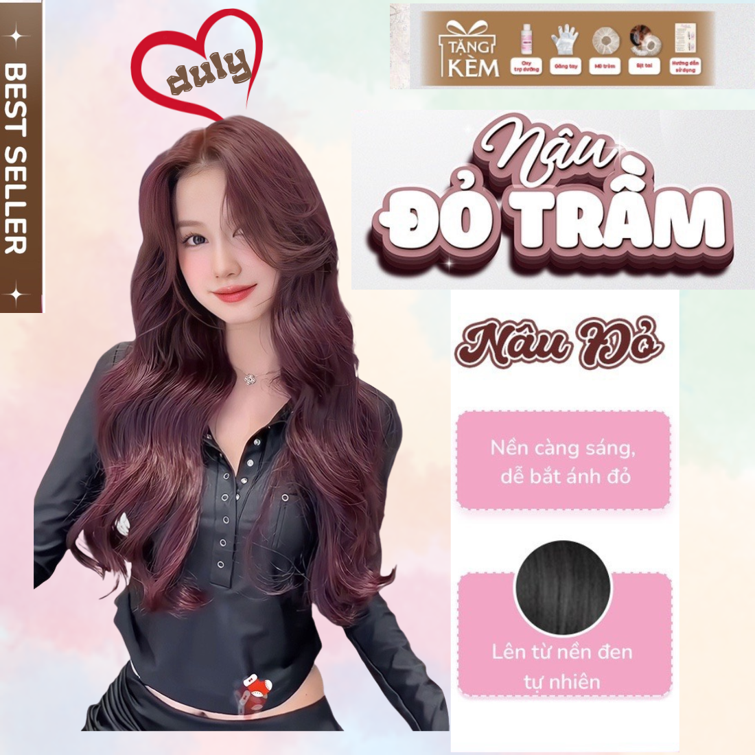 Thuốc nhuộm tóc màu NÂU ĐỎ TRẦM, NÂU ĐỎ ĐẤT thuốc nhuộm tóc không cần tẩy