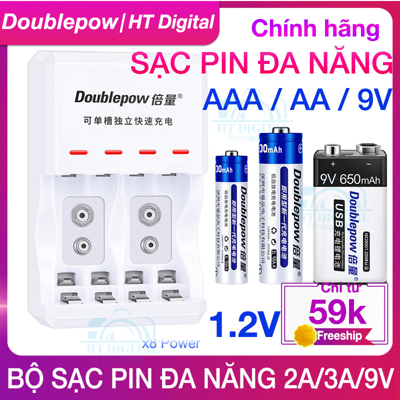 Bộ sạc pin đa năng 9V / 2A / 3A 1.2V - Bộ Sạc Pin AA AAA Doublepow DP-D03