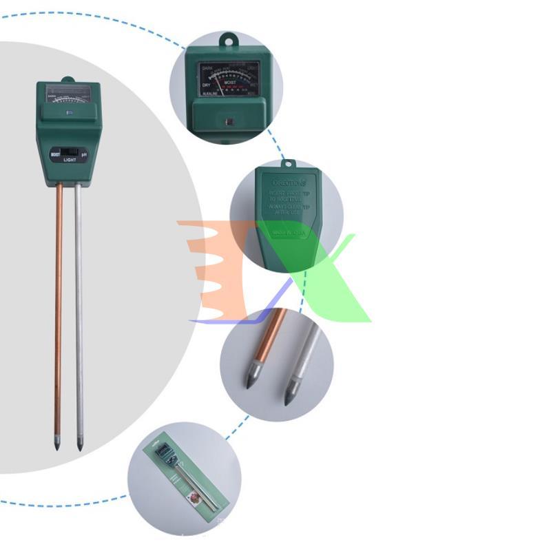 PH meter mechanical PH-3.1V, instrument pH meter soil 3 in 1, pH test strips, moisture, light (square)