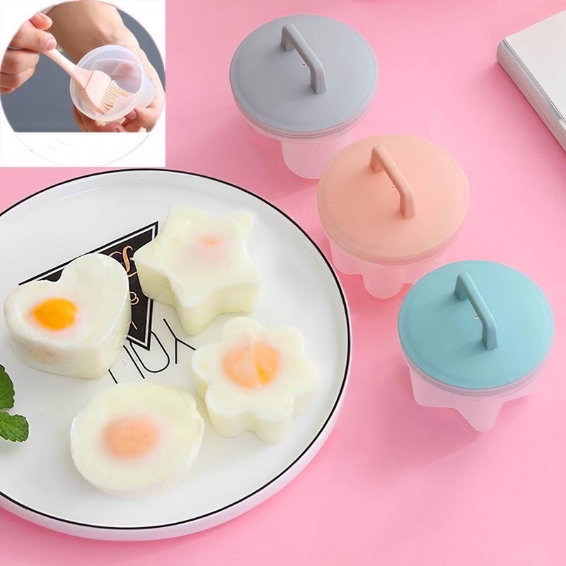 Khuôn hấp bánh, Khuôn hấp trứng cho bé (bộ 4 khuôn nhựa kèm chổi silicon quét dầu)