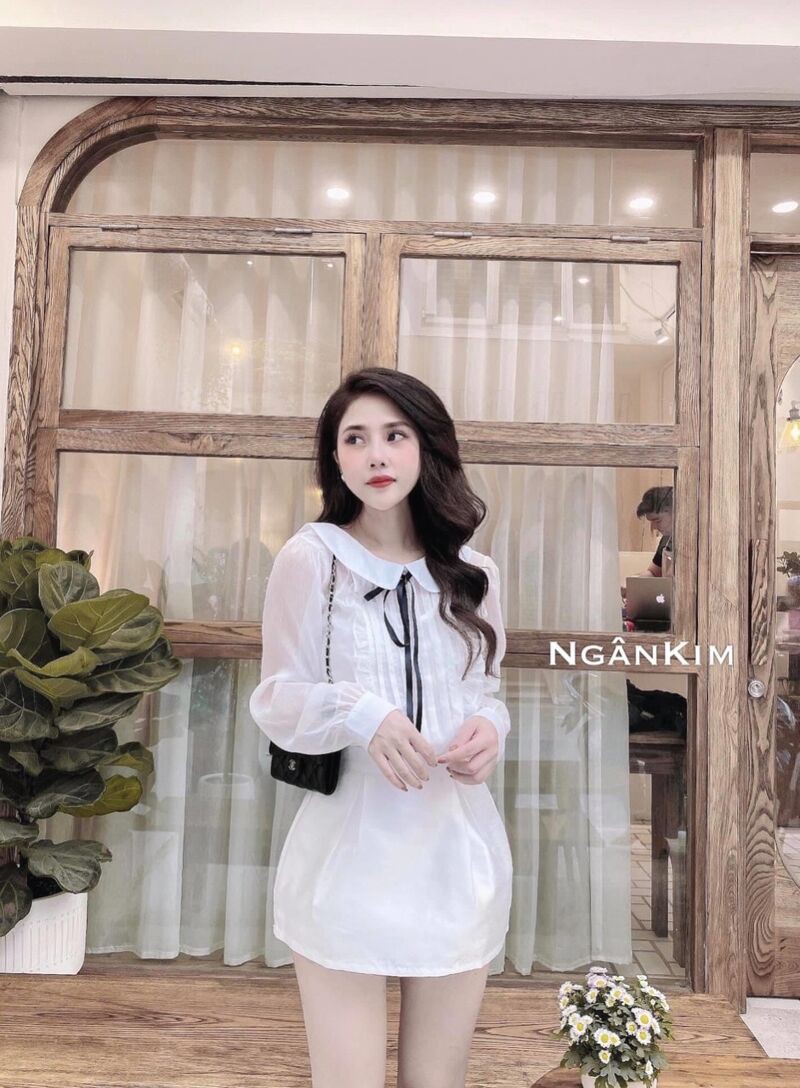 Áo tơ cổ sen nơ bánh bèo
