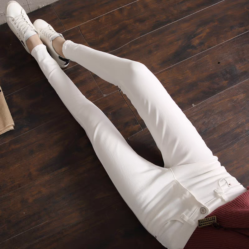 Quần Tregging Trắng Nữ Hàng Kaki Co Giãn Lưng Cao Rách Gối