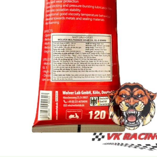 Nhớt lap hộp số wolver 80w90 120ml