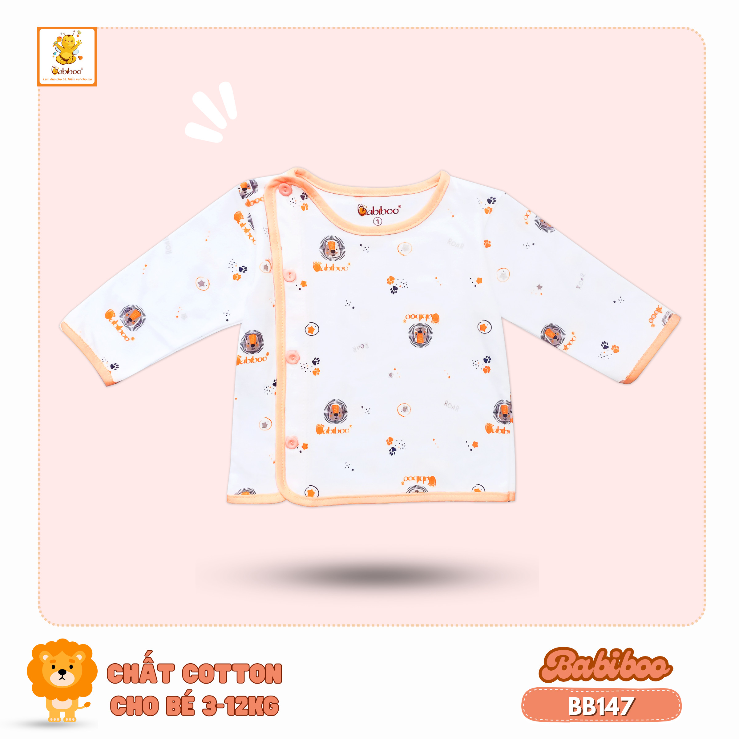 Áo sơ sinh cho bé Babiboo áo bác sĩ tay dài vải cotton mềm mịn - BB147