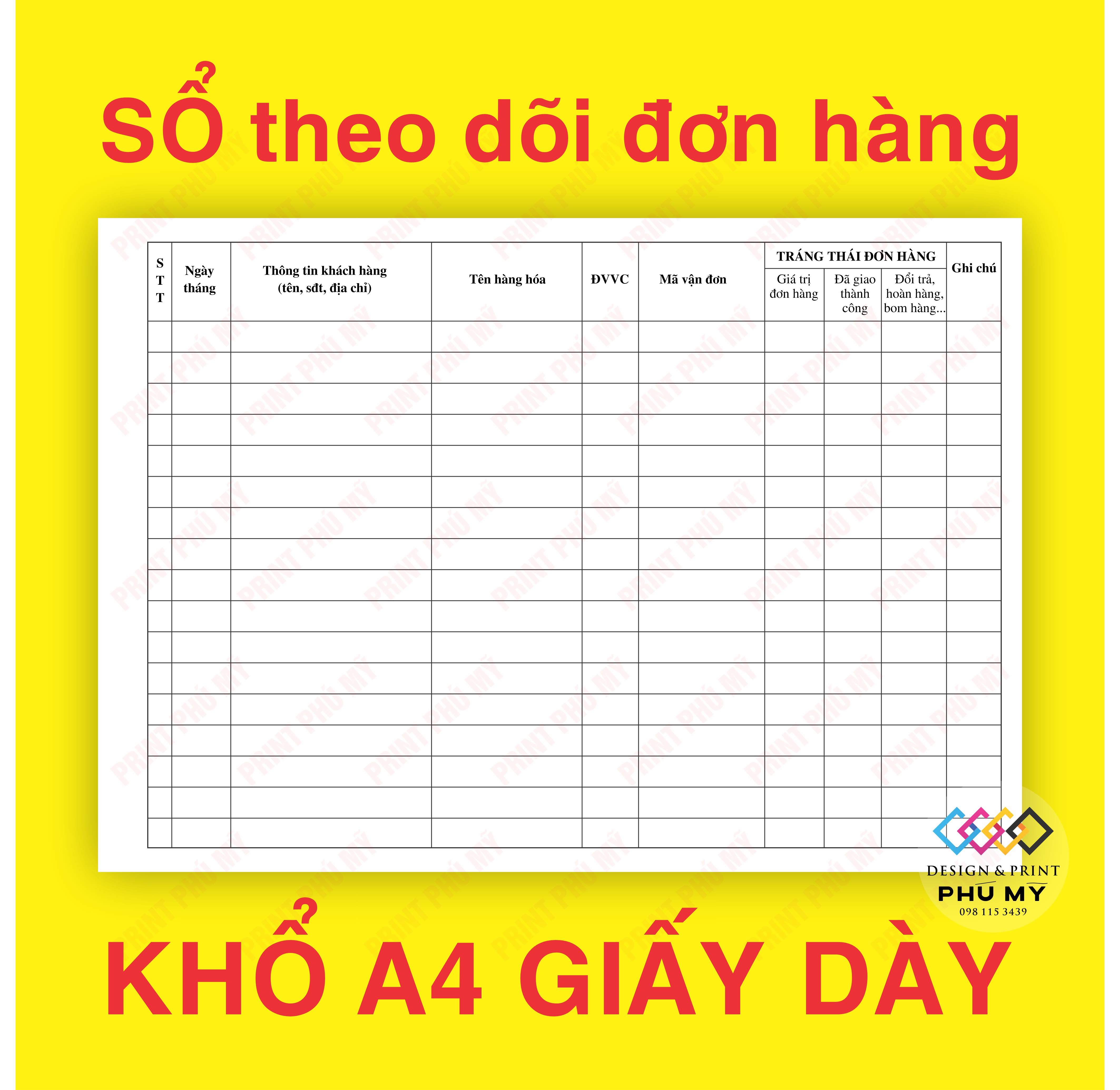 Sổ Theo Dõi Đơn Hàng - KHỔ A4 - 100 TRANG