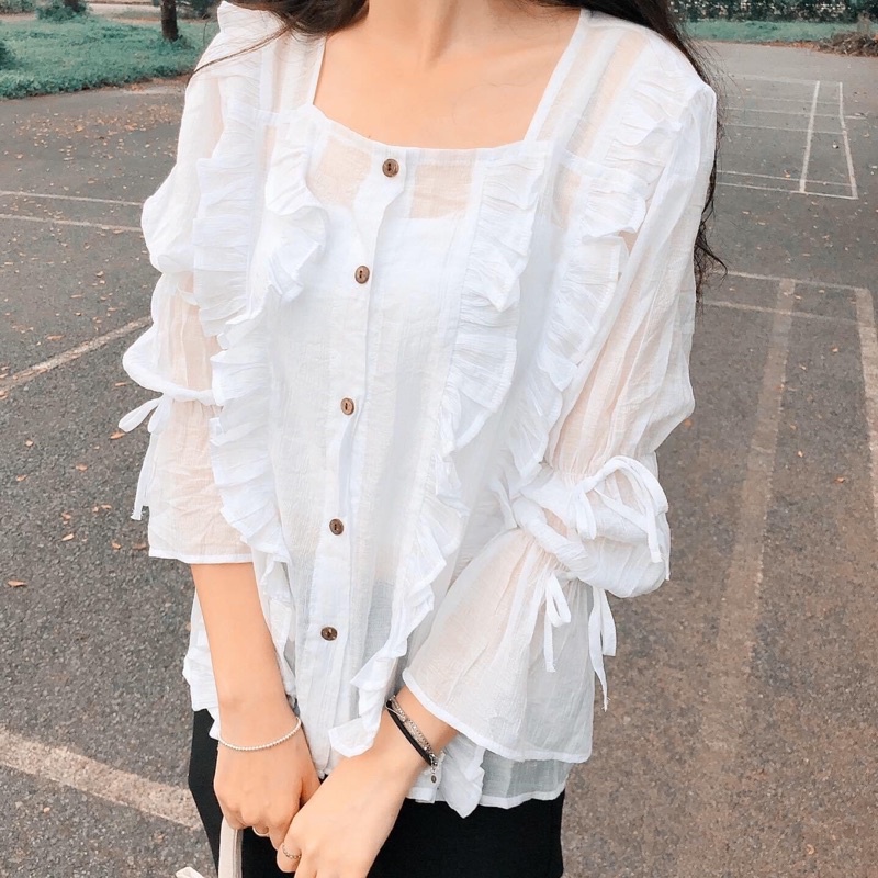 Áo trắng mỏng bèo RUCHAN