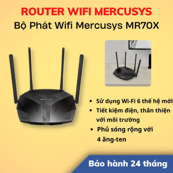 [Hoả Tốc 4h - HCM] Bộ Phát Wifi MERCUSYS MR70X Wifi 6 Băng Tần Kép AX1800 | Hàng Chính Hãng | Bảo Hành 24 Tháng | LSB Store