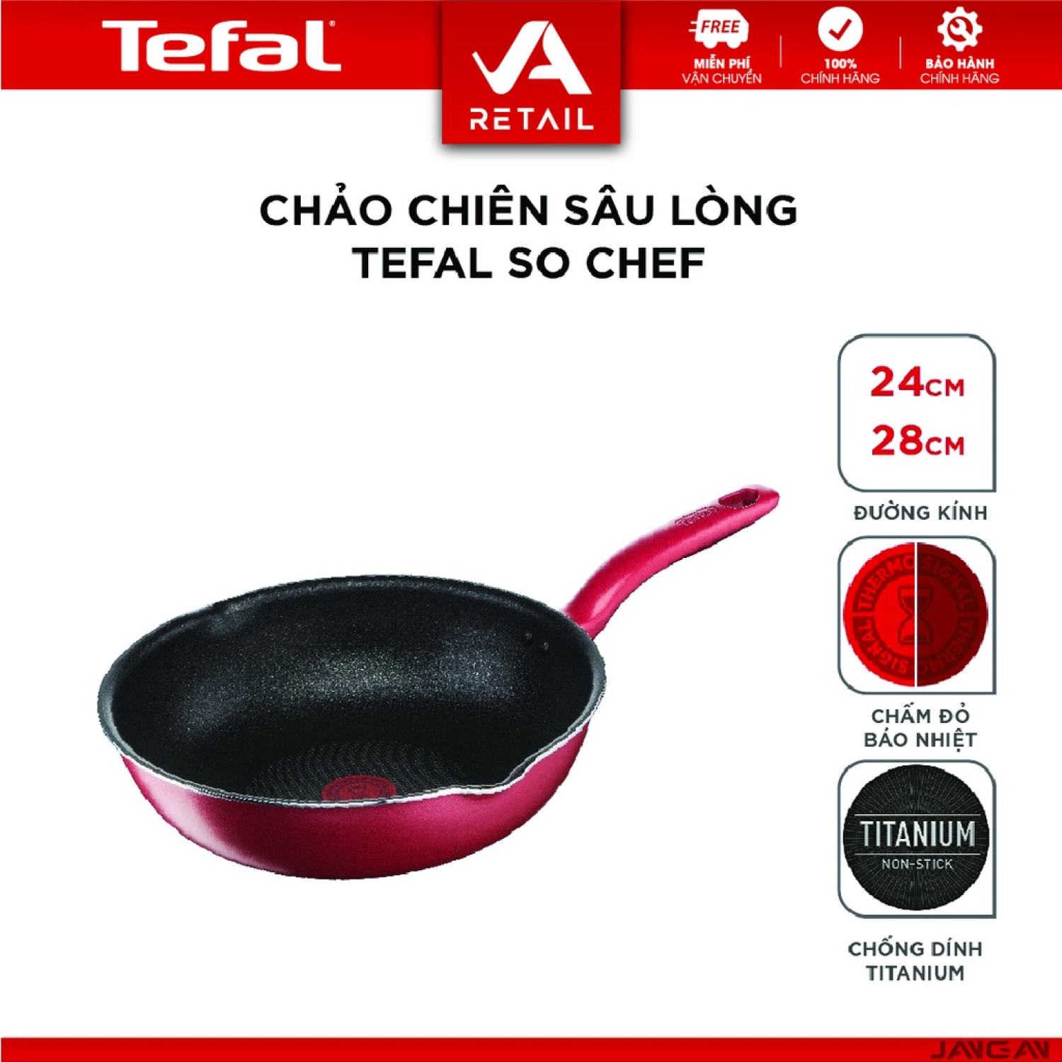 Chảo chiên lòng sâu tefal so chef 24cm, 28cm - hàng chính hãng