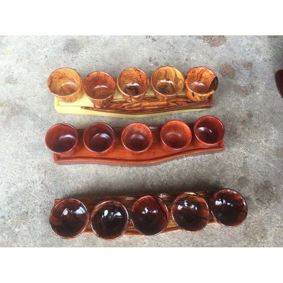 Bộ 5 ly  nước thờ cúng gỗ hương