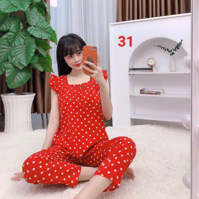 Đồ bộ nữ, quần 9 tấc có túi, vải lụa hàn, ảnh thật