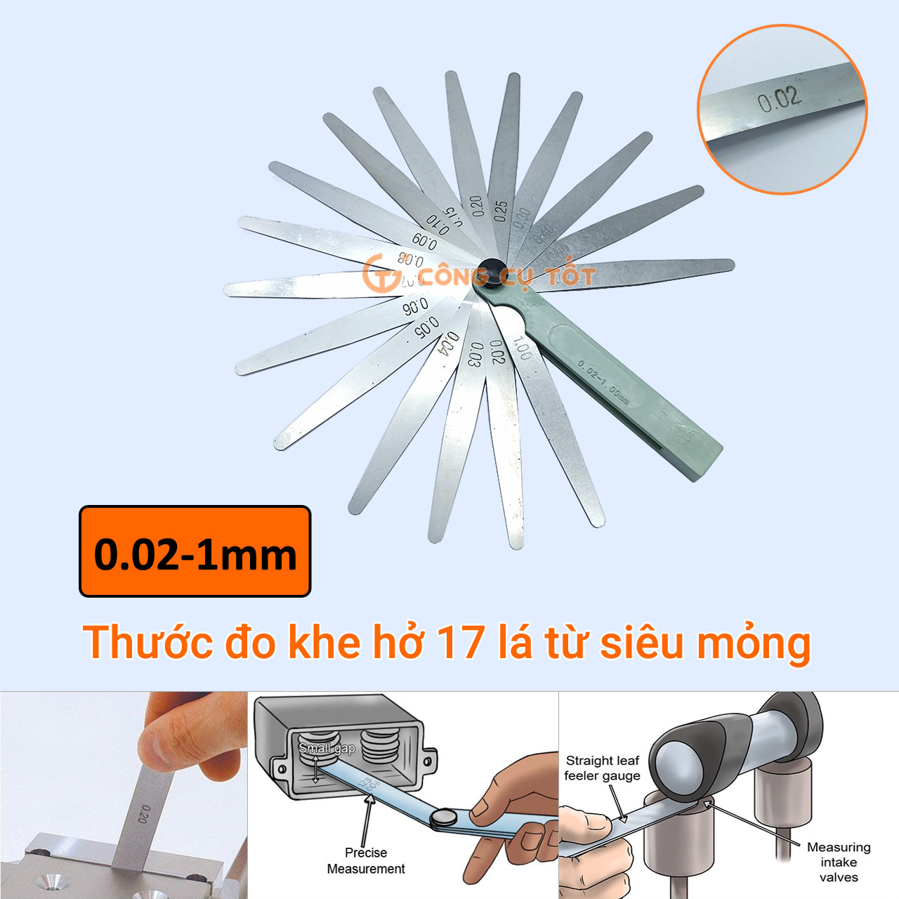 Thước căn lá - thước đo khe hở 17 lá 0.02-1mm