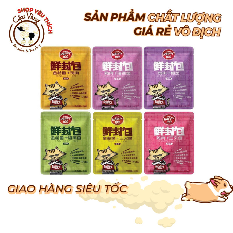 Pate Happy 100 cho Mèo Thơm Ngon Gói 70 Gr