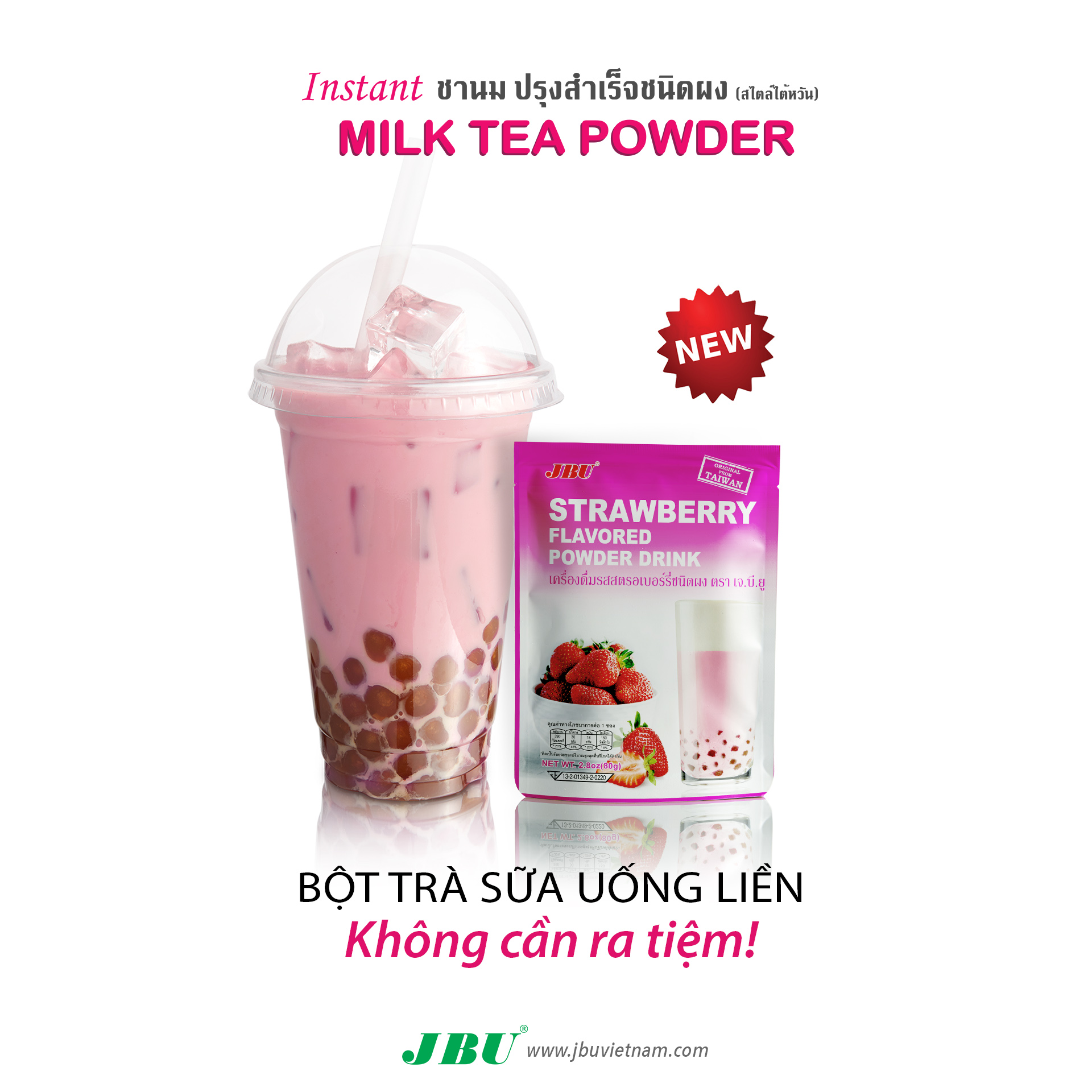 BỘT TRÀ SỮA PHA SẴN - BỘtT TRÀ SỮA UỐNG LIỀN JBU VỊ DÂU