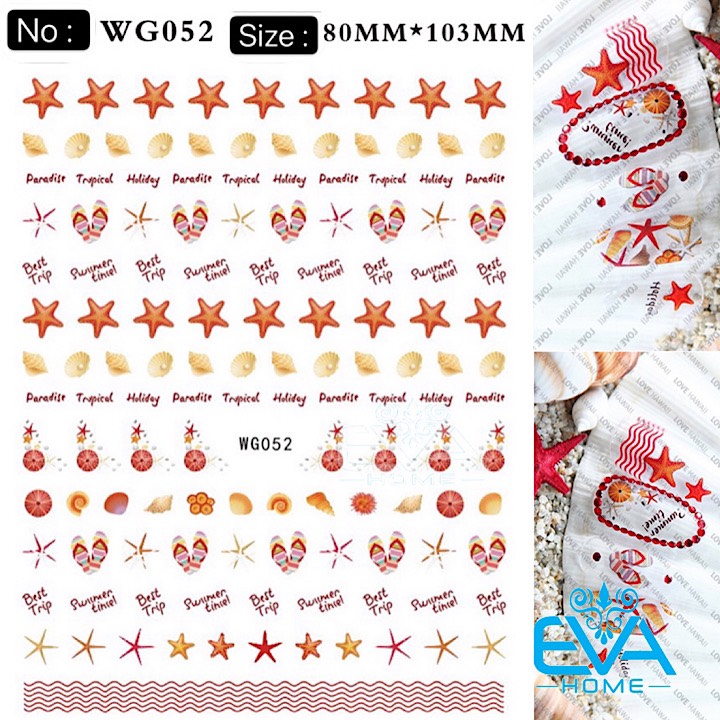 [HCM]Miếng Dán Móng Tay 3D Nail Sticker Tráng Trí Hoạ Tiết Sinh Vật Biển Và Bãi Biển WG052