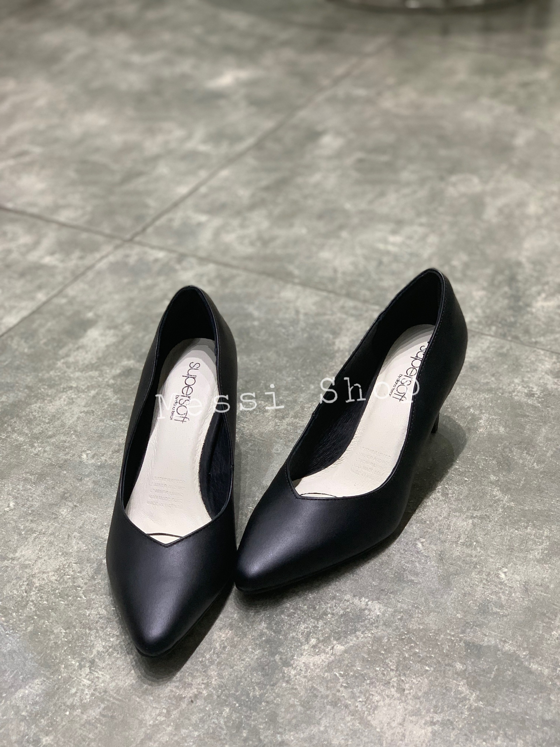 Giày công sở Supersoft 7cm bít khoét tim da thật