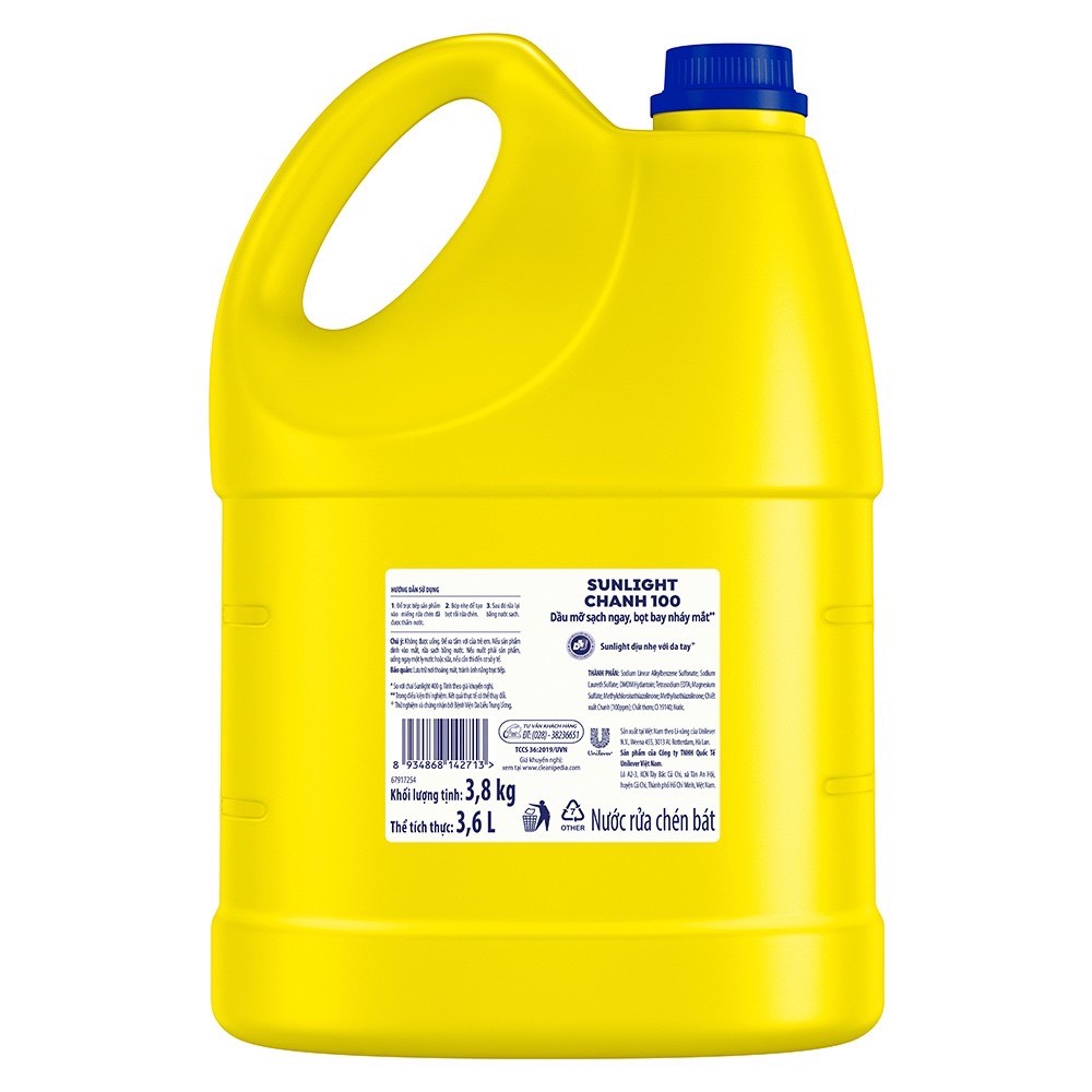 Nước Rửa Chén Sunlight Hương Chanh Can 3.6KG