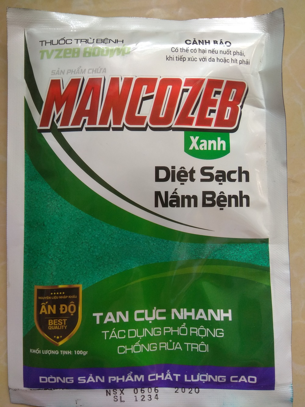 Sản phẩm trừ nấm bệnh TVZEB 800WP có chứa MANCOZEB Xanh - gói 100 gram