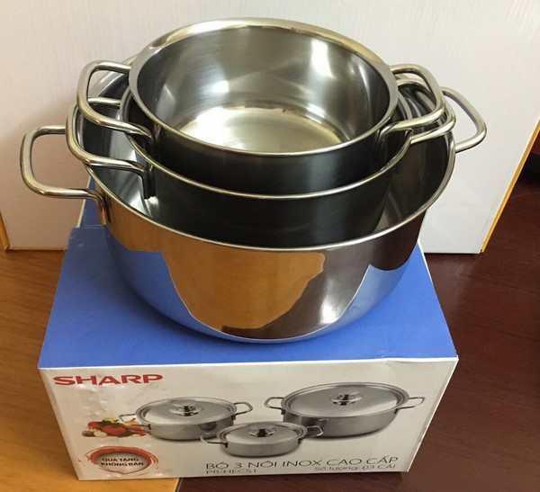 BỘ NỒI SHARP 3 CÁI INOX CAO CẤP