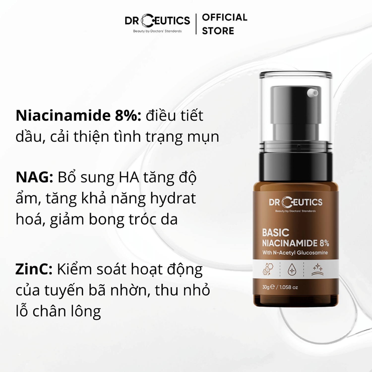 Tinh Chất Niacinamide Basic 8% DrCeutics Cho Da Dầu Mụn