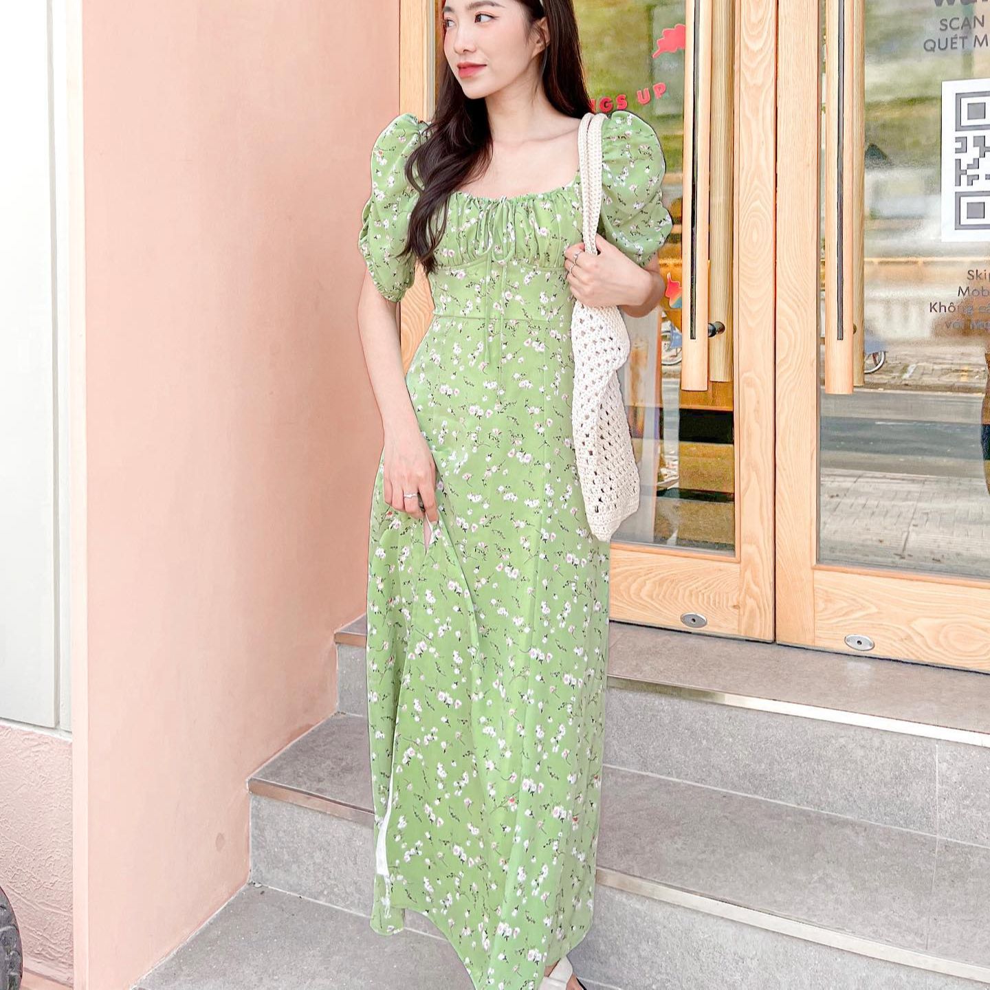 Đầm NATHY - Đầm midi hoa nhí smocking lưng