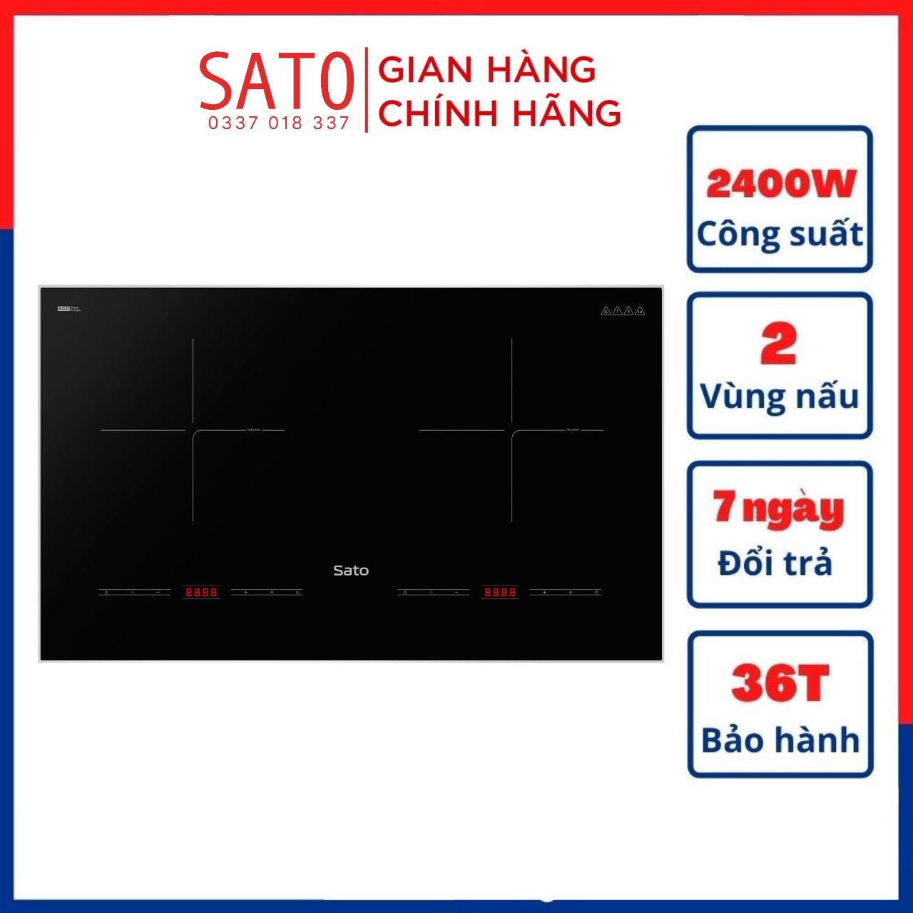 Bếp điện từ đôi thông minh sato sih265 n1.3 , công suất 2400w, hàng chính hãng